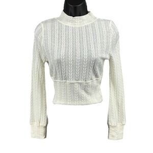 Band of the Free Ivory Cable Knit Mock Neck Cropped Sweater Stretch NWT S